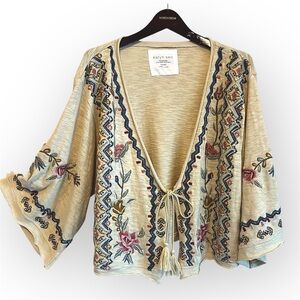 Karyn SEO Embroidered Beige kimono Cardigan Sweater, asymmetric oversized size S